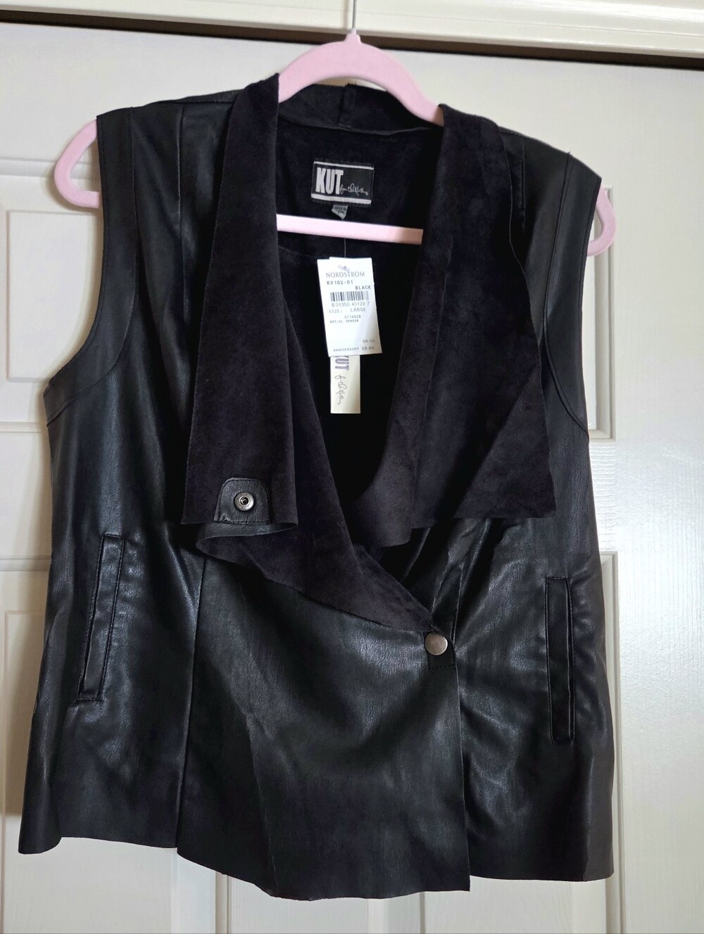 Kut from the Kloth Black Leather Vest with Suede Shawl Collar